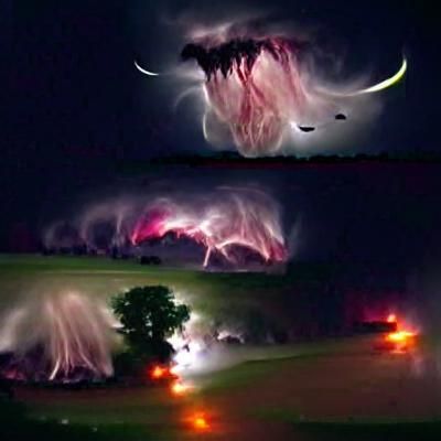 Nightmarish storm with lightning and tornadoes