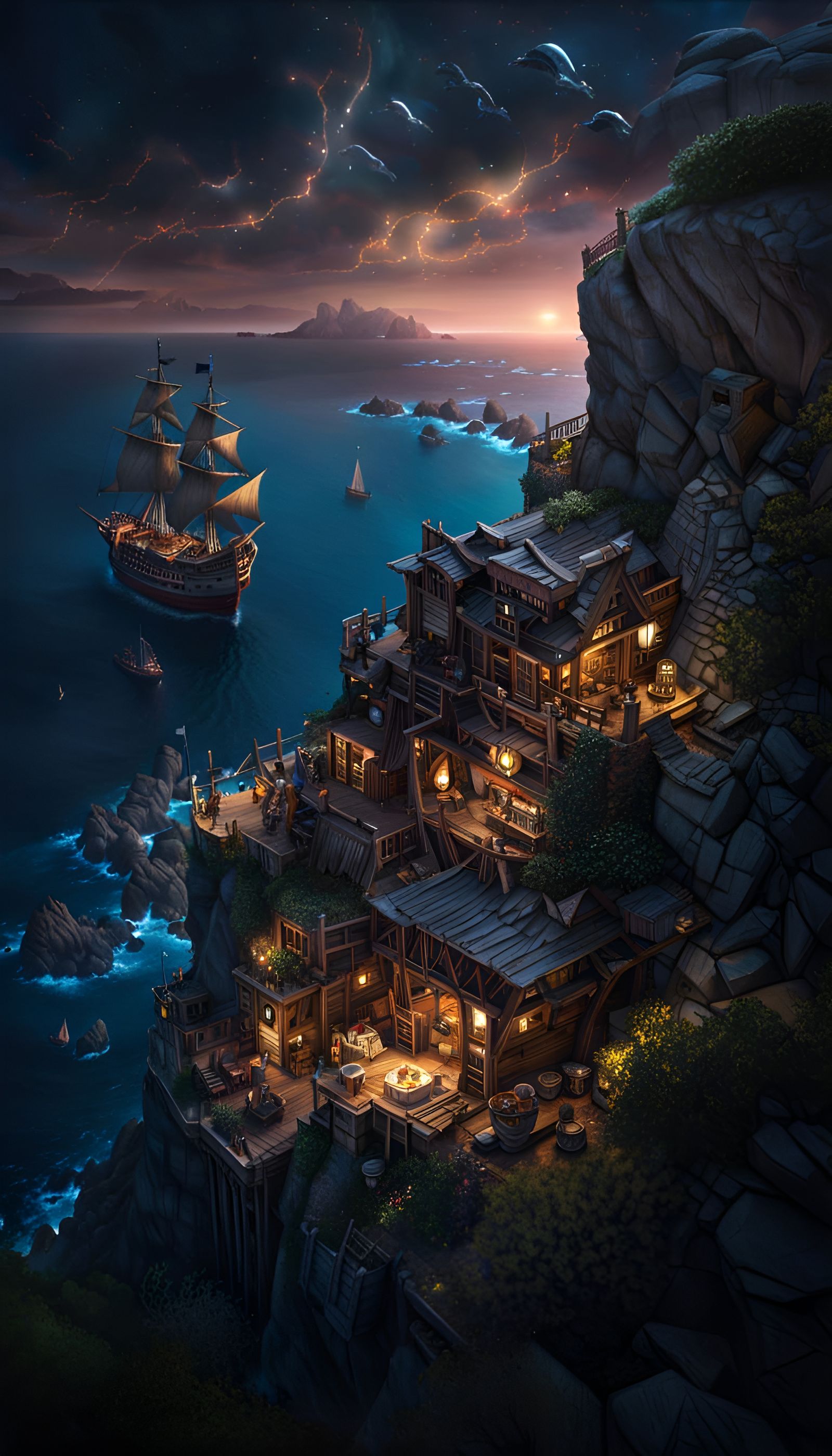 Pirate Hideout Bird's Eye View in Hyperrealism