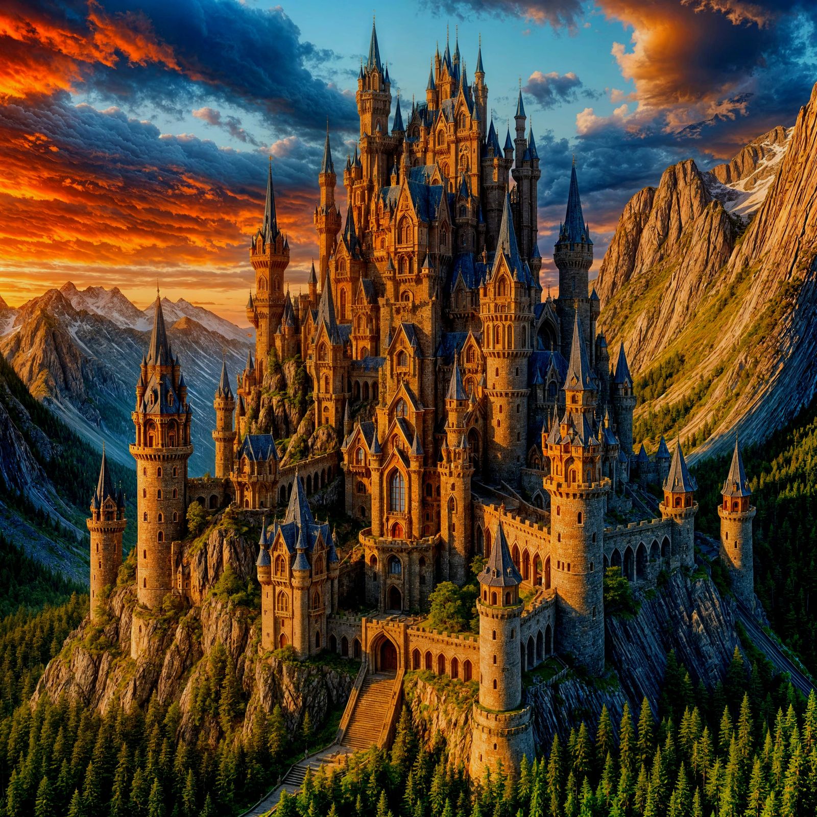 Majestic Fantasy Castle at Sunrise