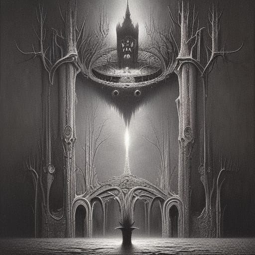 Beksiński style surrealism gothic horror intricately made in...