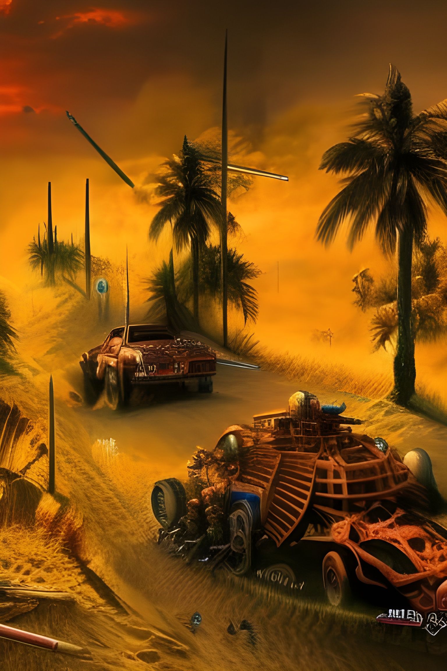 Mad Max Fury Road detailed matte painting, deep color, fanta...