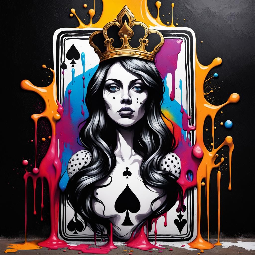 Queen of Spades, graffiti art, splash art, street art, spray paint, oil  gouache melting, acrylic, high contrast, colorful polychromatic, ult... -  AI Generated Artwork - NightCafe Creator