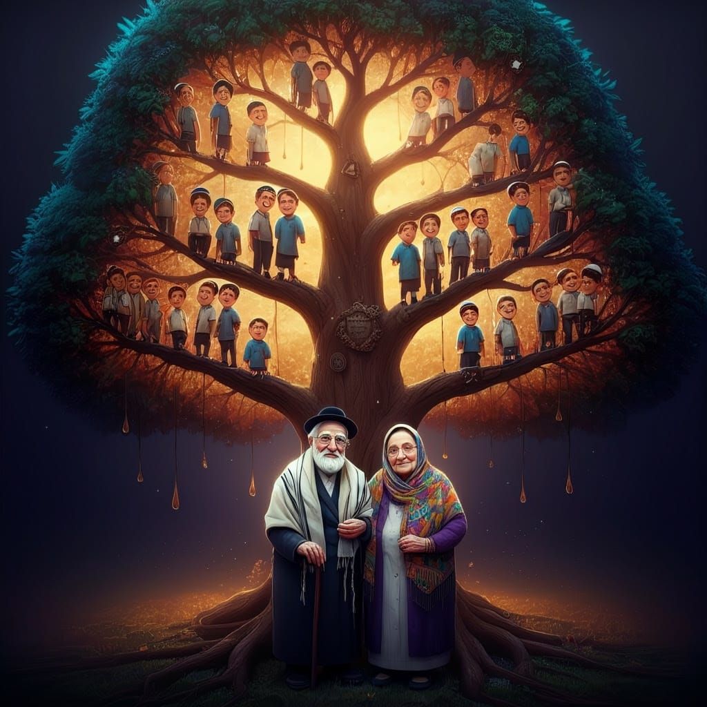 A Vibrant Family Tree in Traditional Jewish Style with Whims...