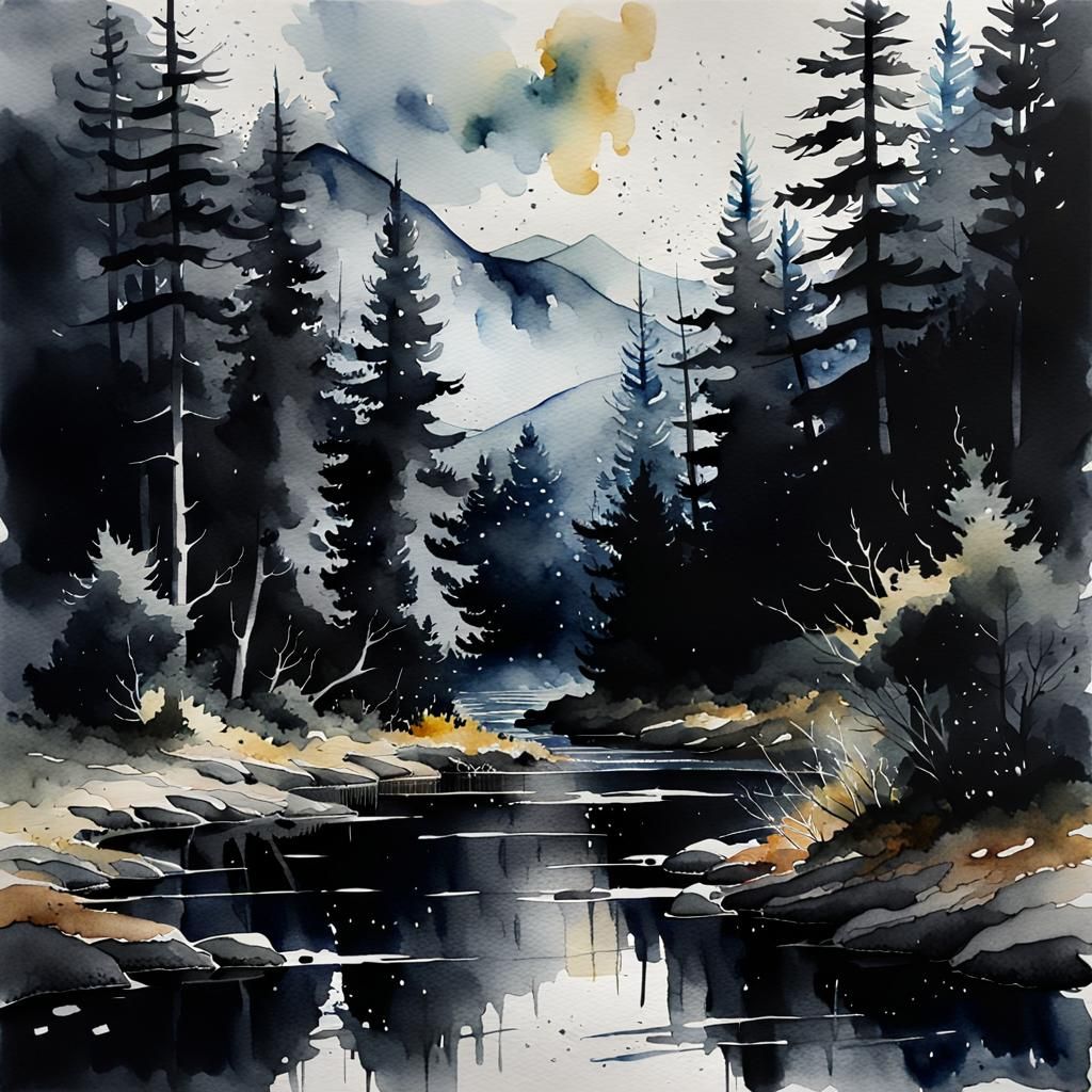 a dark and moody watercolor  by @LavenderDays