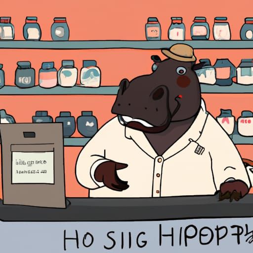 In an animal supermarket, a kind hippo advises animal buyers...