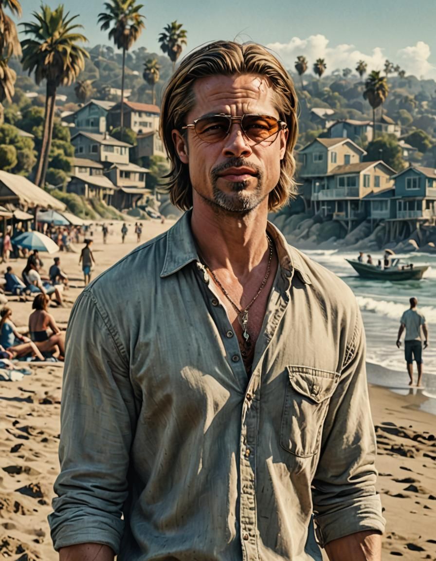 Brad Pitt at beach - AI Generated Artwork - NightCafe Creator