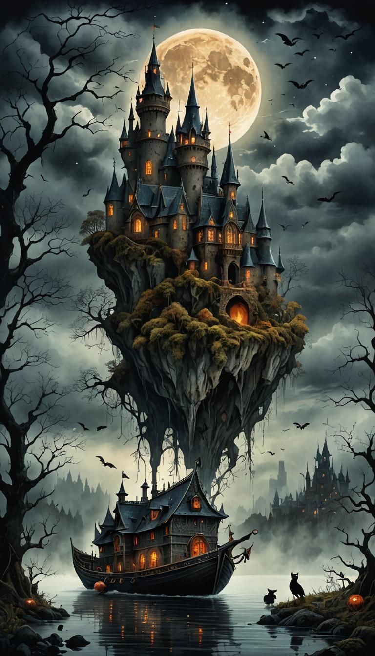 an eerie odd castle scene