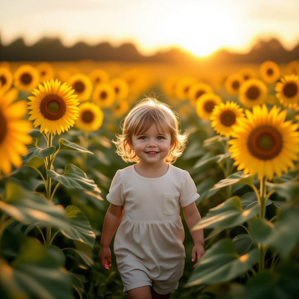 Child in Sunflower Field