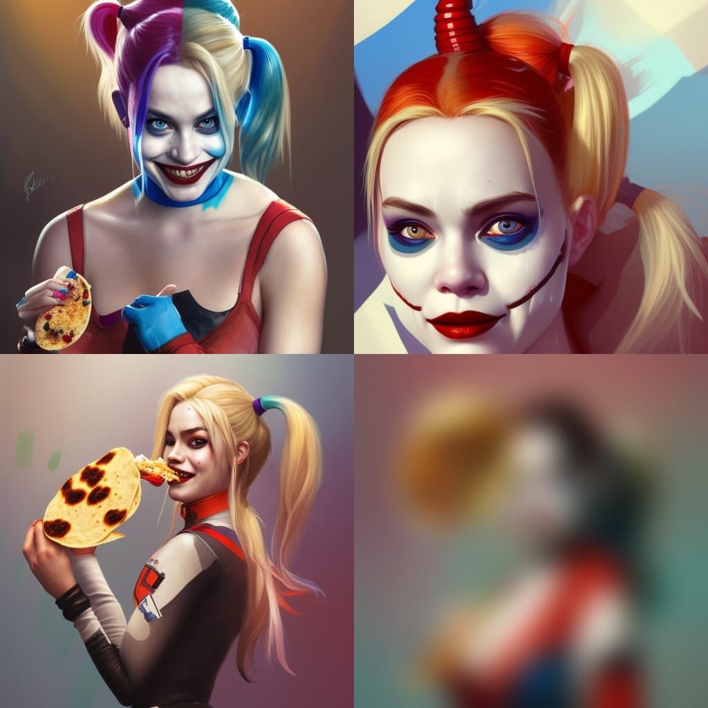harley quinn eating a taco
