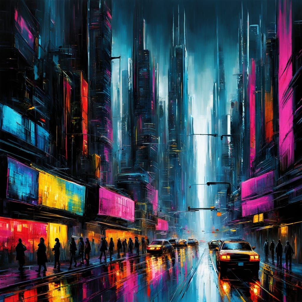 Night in a cyberpunk city  by @Gokiburi