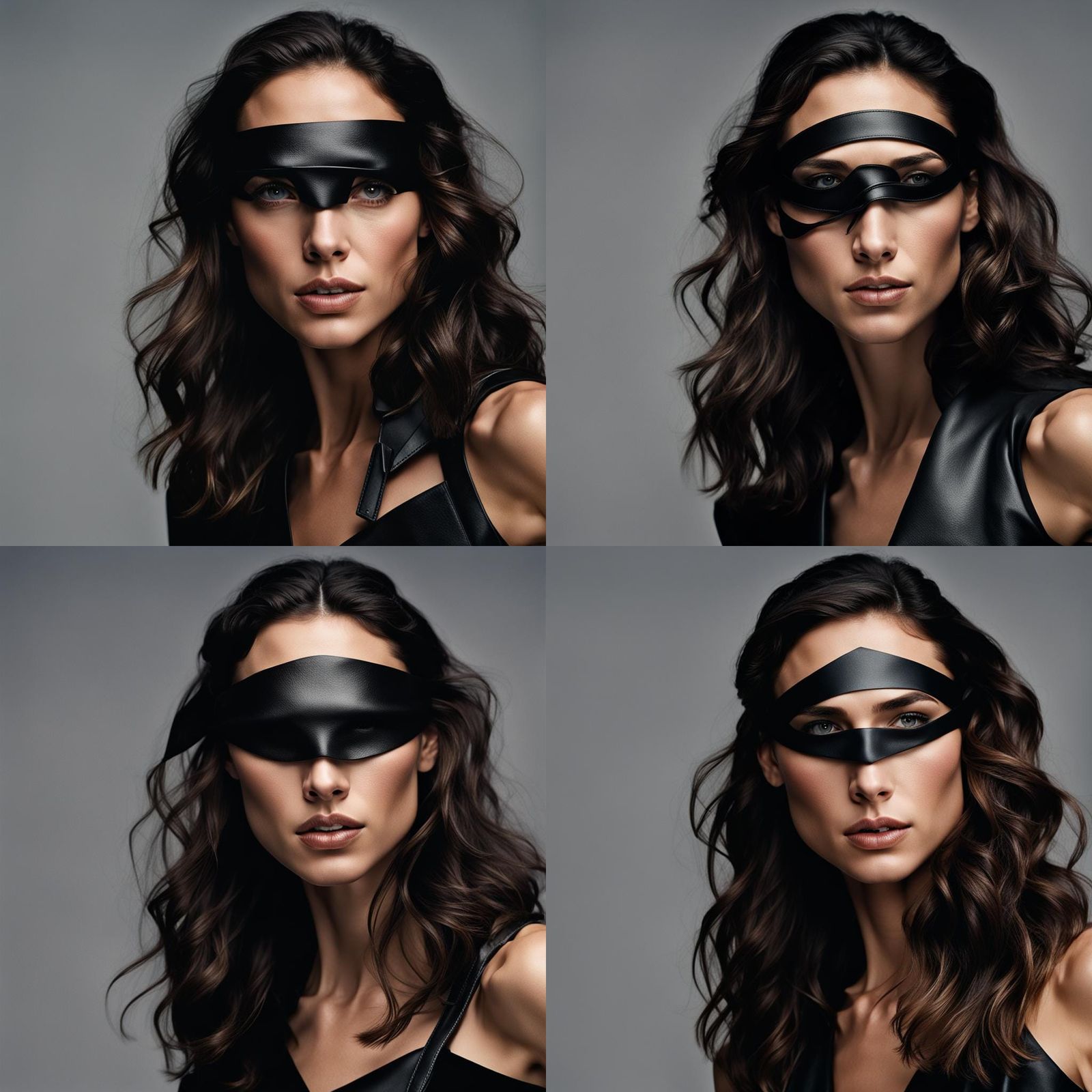 gal gadot sleek bun wearing black snug leather blindfold
