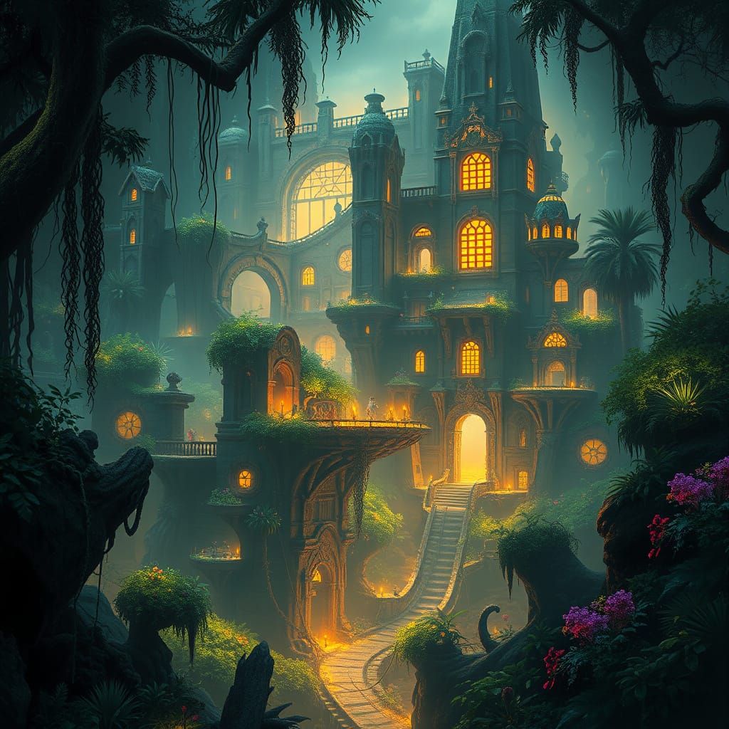 Mystical Lost City in Lush Jungle