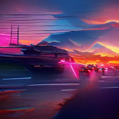 Synthwave Highway Sunset - AI Generated Artwork - NightCafe Creator