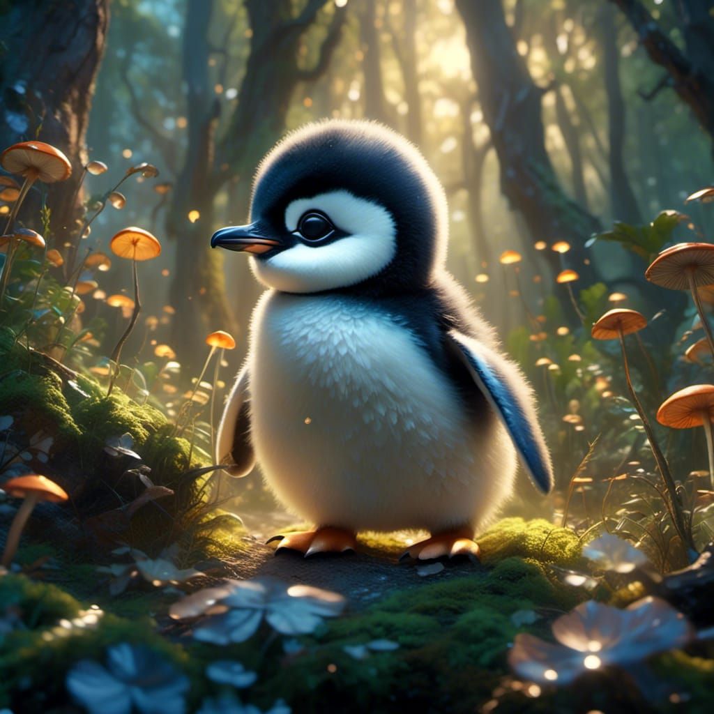 super cute baby penguin with very exaggerated baby features in a ethereal wonderland dramatic lighting dramatic camera 8k resolution beautif...