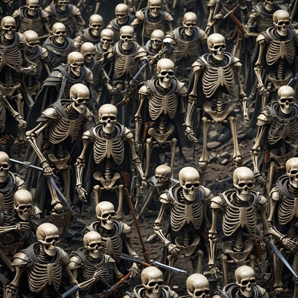 skeleton army with weapons