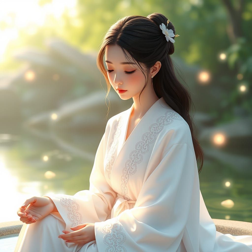 Enlightened Goddess in Serene Oasis