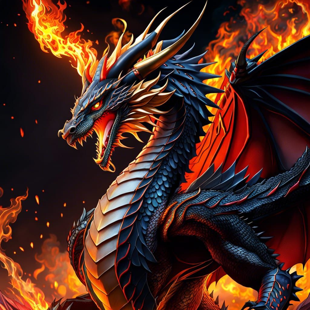 Fiery Black Dragon, Azar - AI Generated Artwork - NightCafe Creator