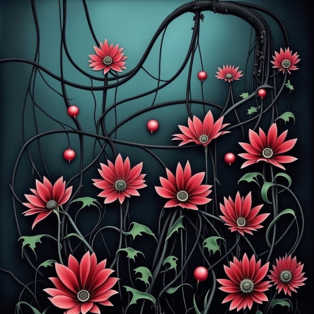 <lora:NIGHTMARE ENGINE V2:1.0> Carnivorous flower garden