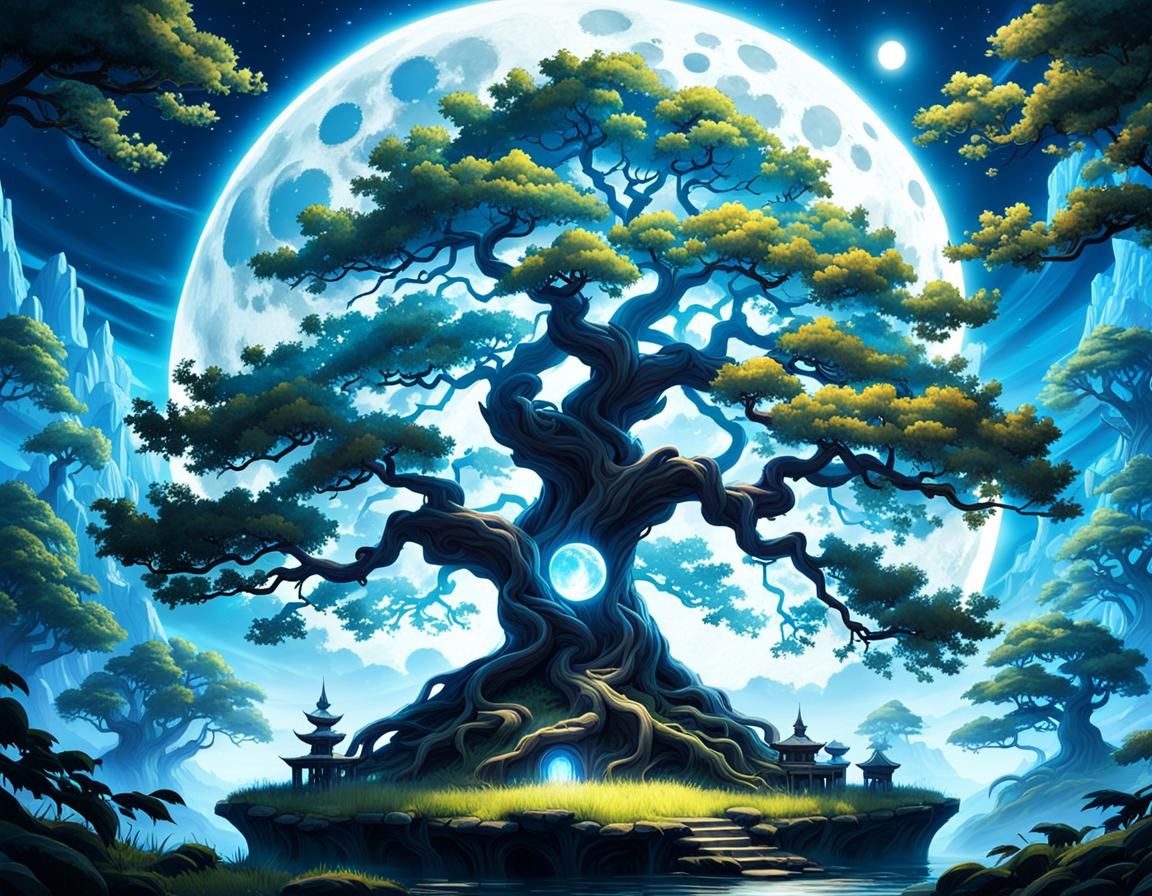 Tree Infront of Moon - AI Generated Artwork - NightCafe Creator