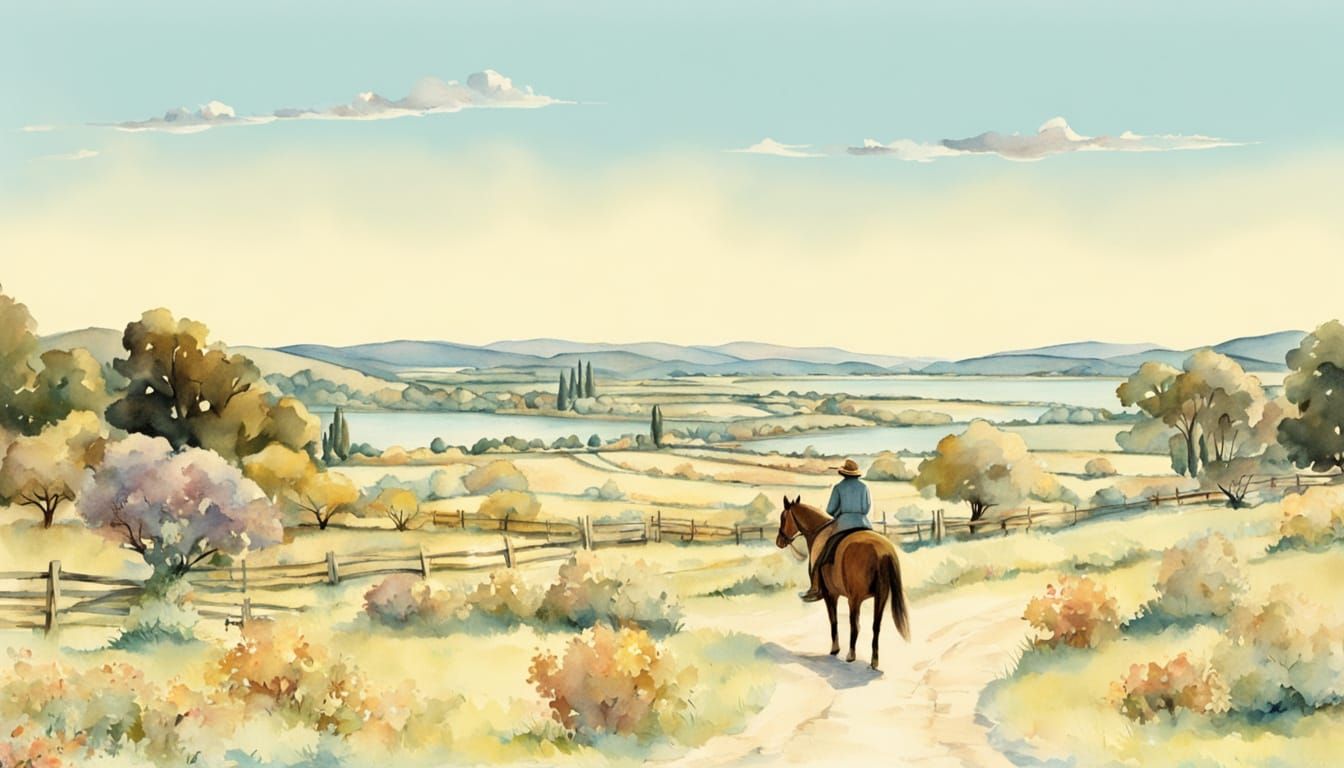 Whimsical Wild West Landscape in Watercolor and Ink