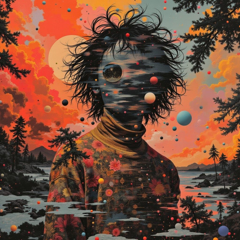 <lora:fractured souls:1.0> surreal collage glitch art. dawn