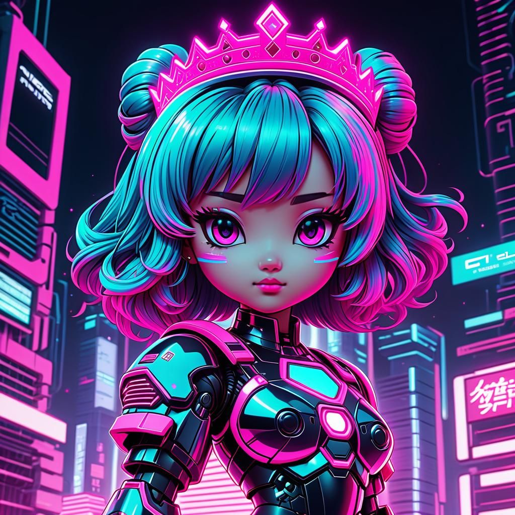 Chibi Neon Pink princess has n the cyber realm of girl power...