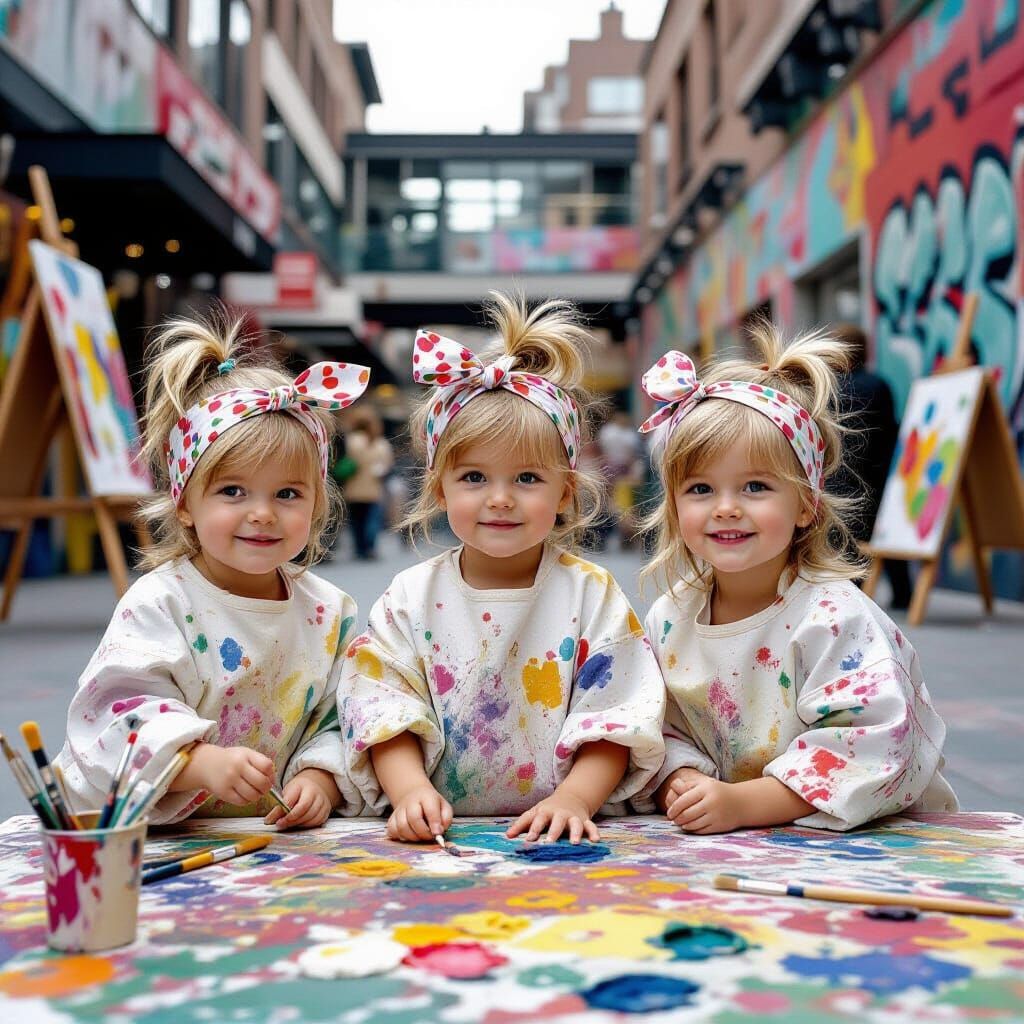 Triplets Painting in Vibrant Art Plaza