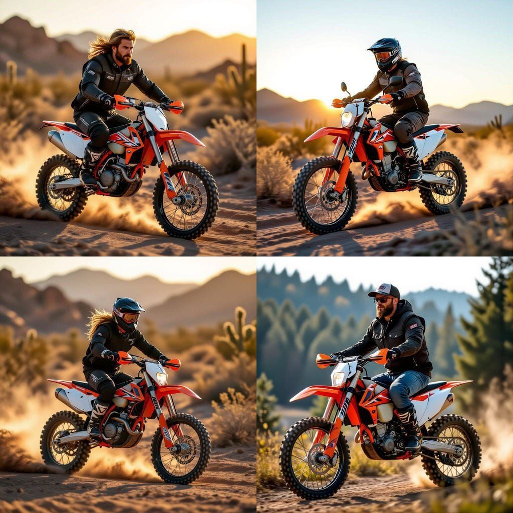 Man Rides Orange Black Dirt Bike in Bokeh Lighting