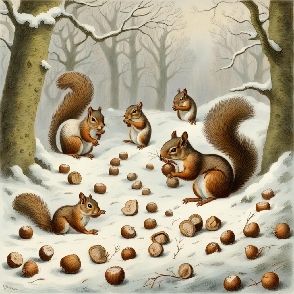 Squirrels Gathering Nuts - AI Generated Artwork - NightCafe Creator