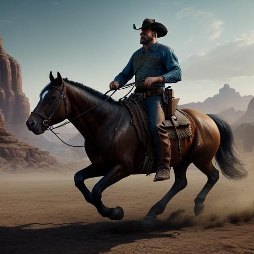 a cowboy riding his horse chasing a lawman