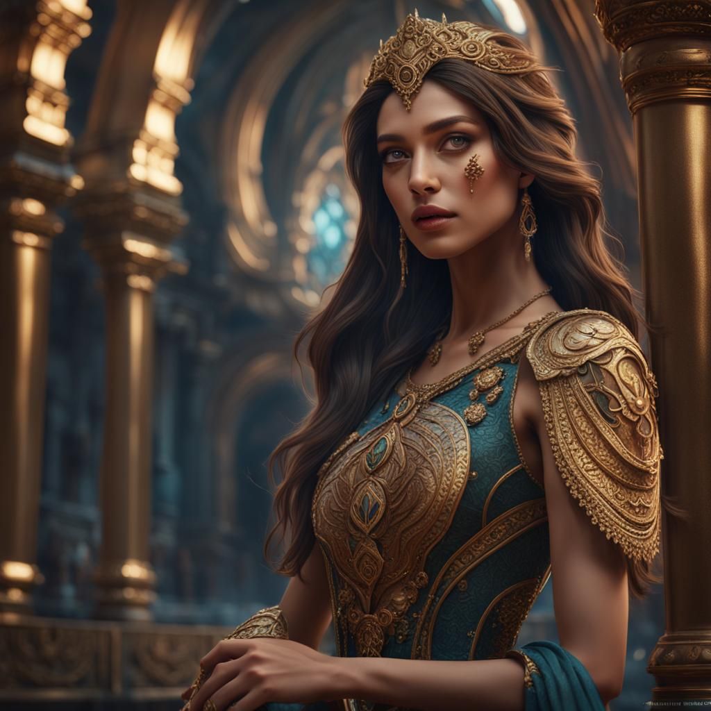 A cinematic shot of a beautiful model woman who looks like with a curvy body,  a small waist, tall legs, perfect facial features, long hair,... - AI  Generated Artwork - NightCafe Creator