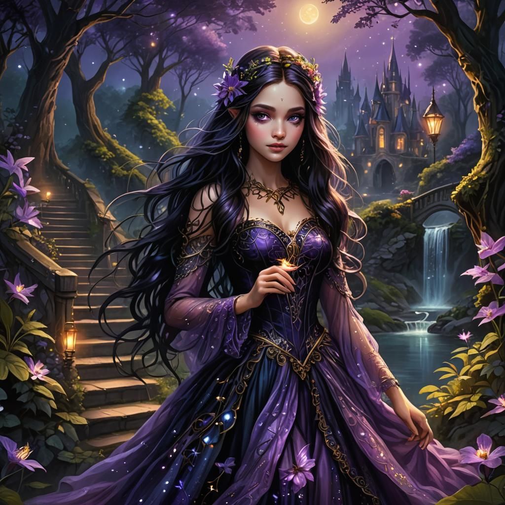 Enchanted Firefly Forest with Gothic Fairy