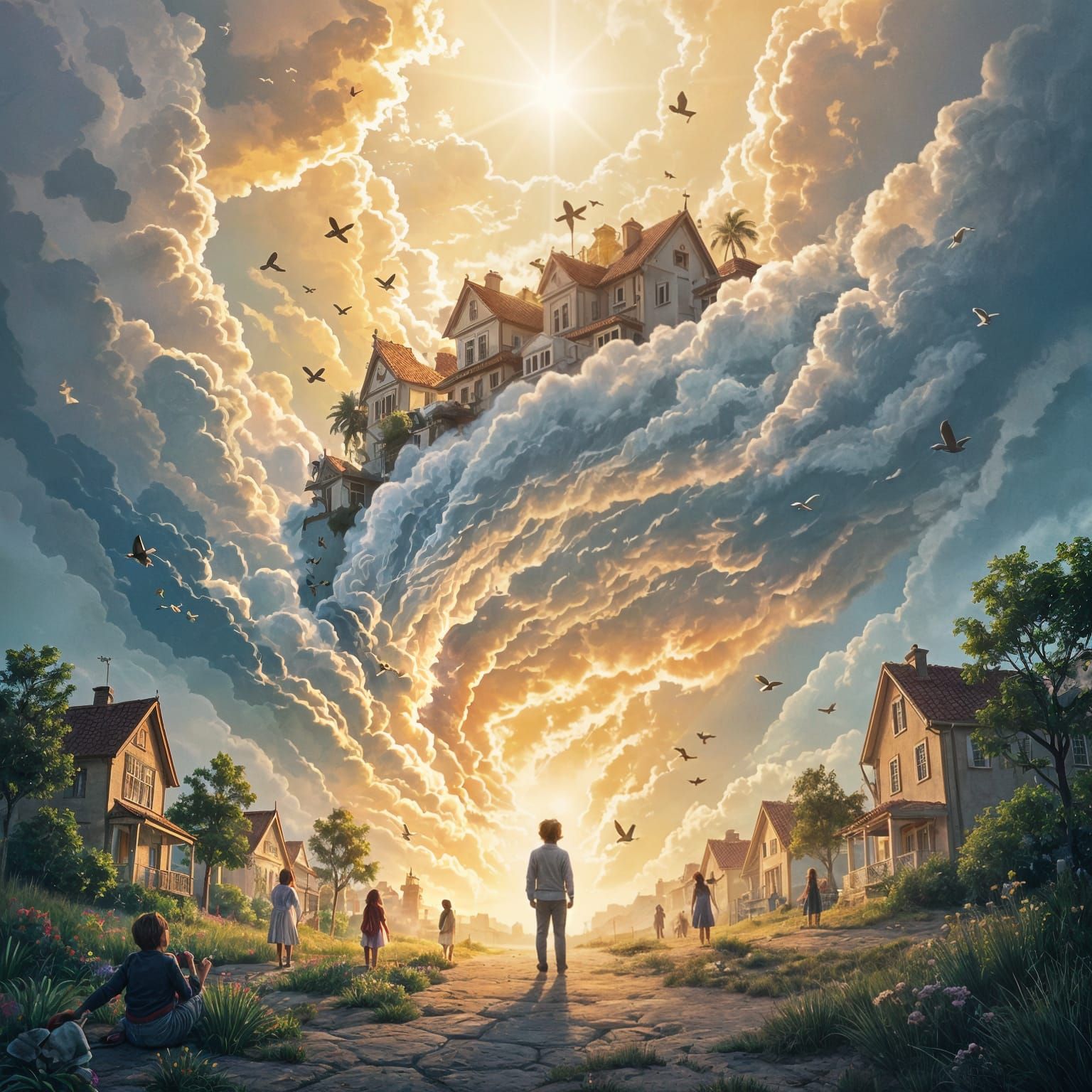 Child's Hand in Dramatic Storm with Divine Light