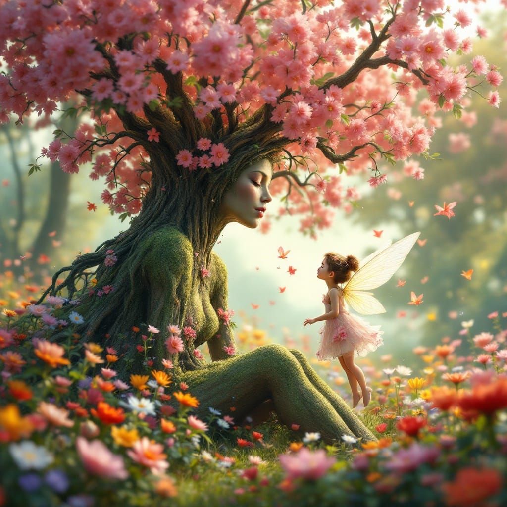 beautiful tree woman and a fairy.  by @Ylona