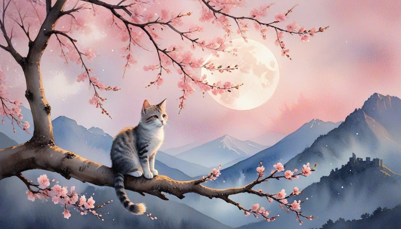 A small kitten watching the moon  by @Replicant79
