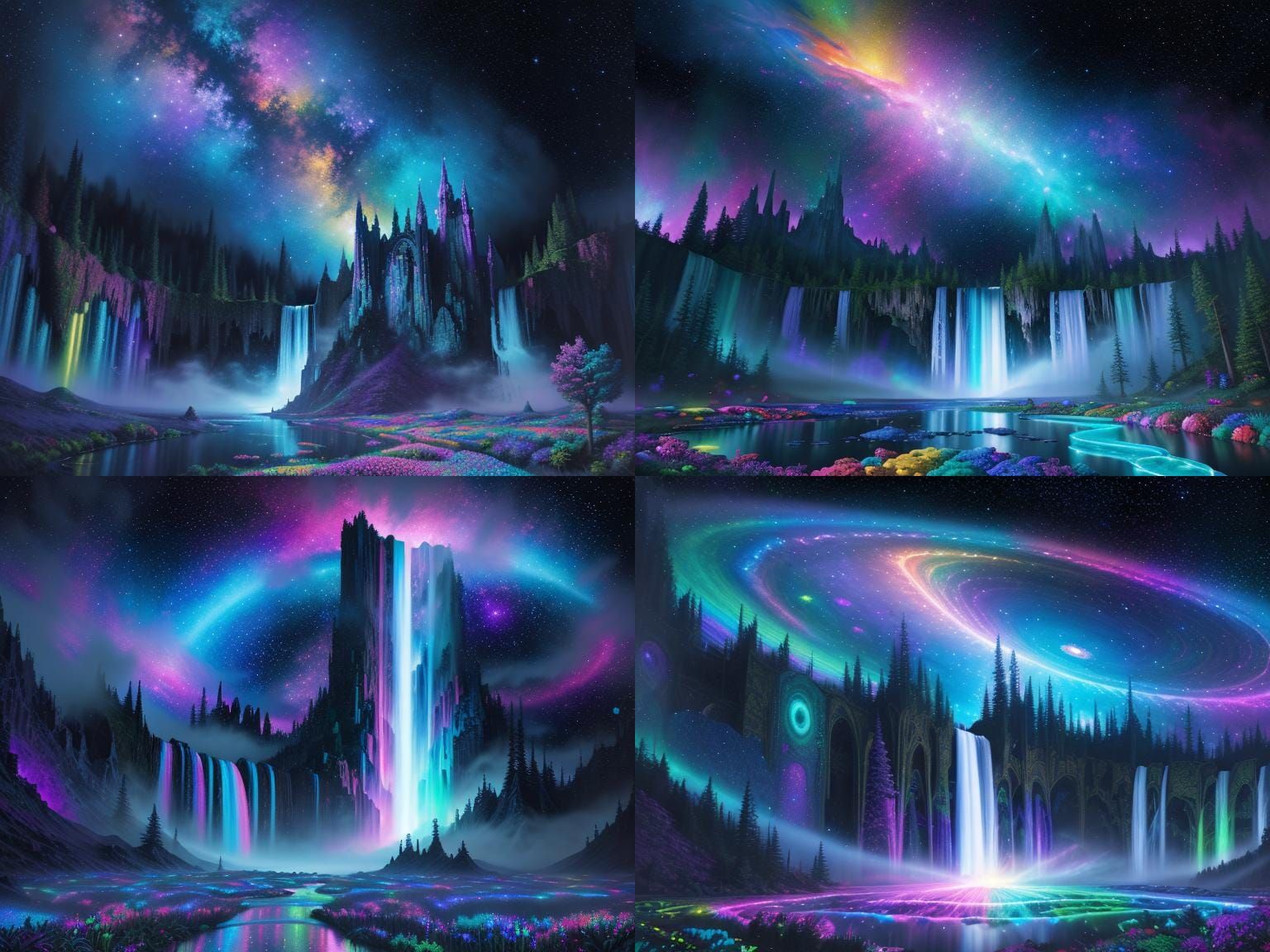 neon cosmic waterfall 8k resolution holographic astral cosmi...