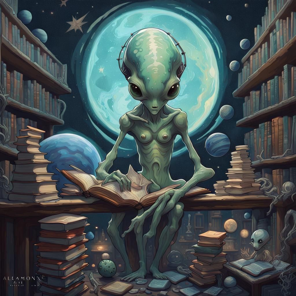"Small Alien creatures in library of Mystical Alien artifact...