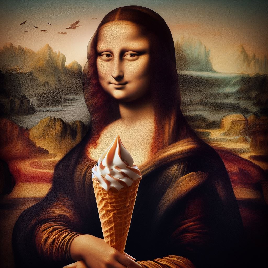 Mona Lisa eating ice cream