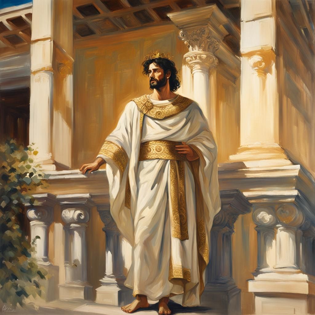 Regal Greek King Portrait in Oil Painting Style