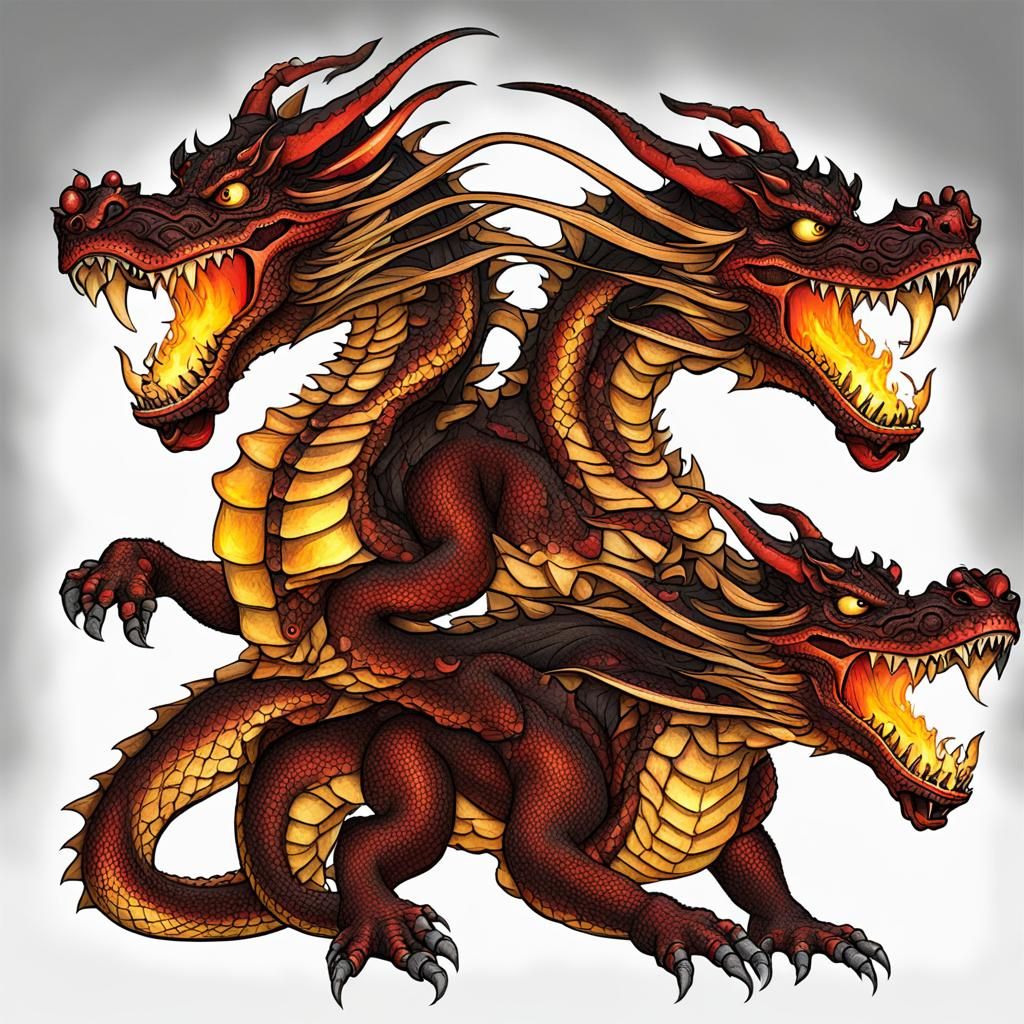 Triple Headed Fire Breathing Dragon Artwork