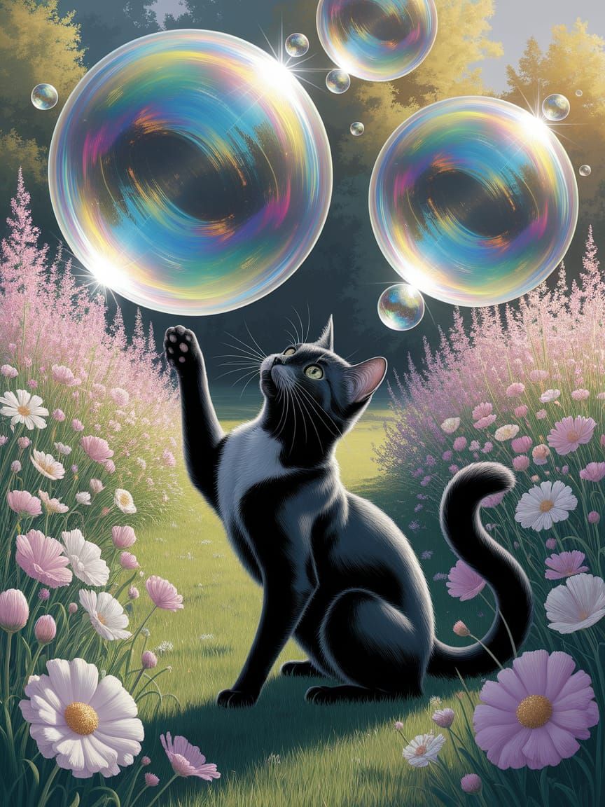 Cat and bubbles  by @HecateWayne