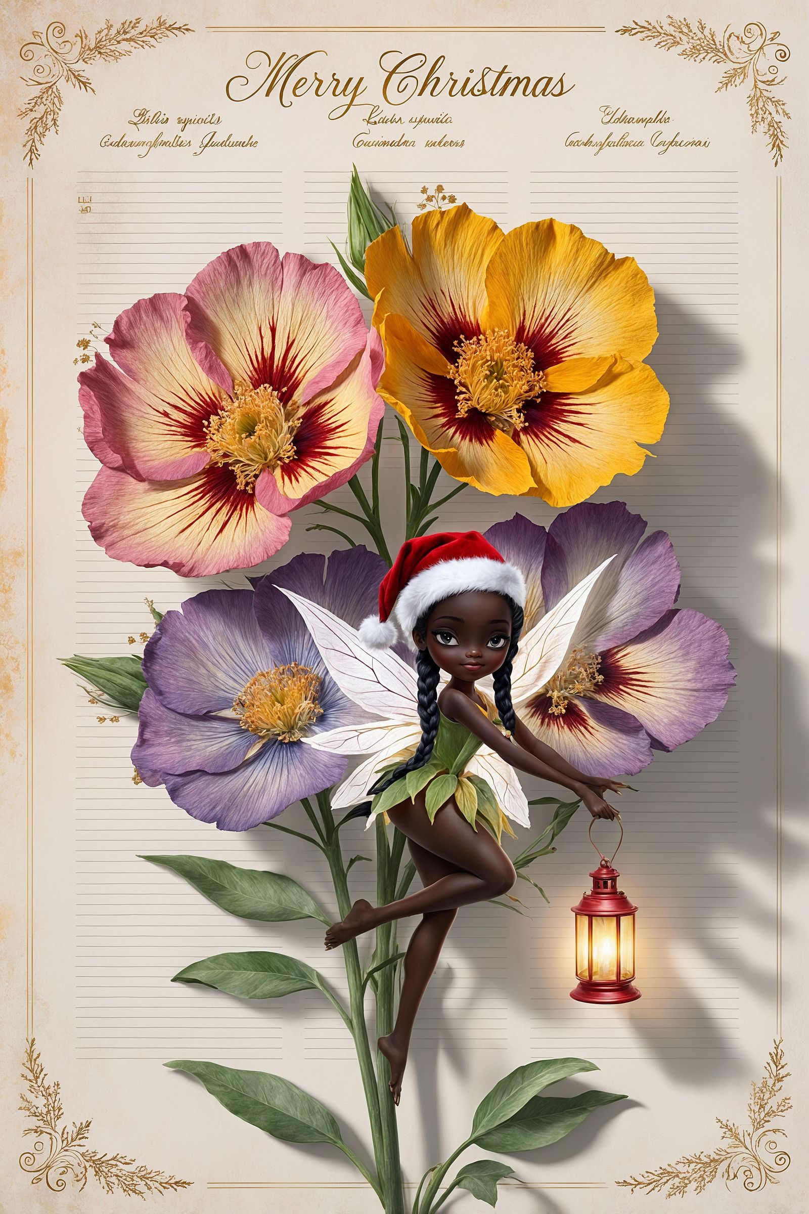 'Merry Christmas' Greeting Card - Botanical Sheet Style