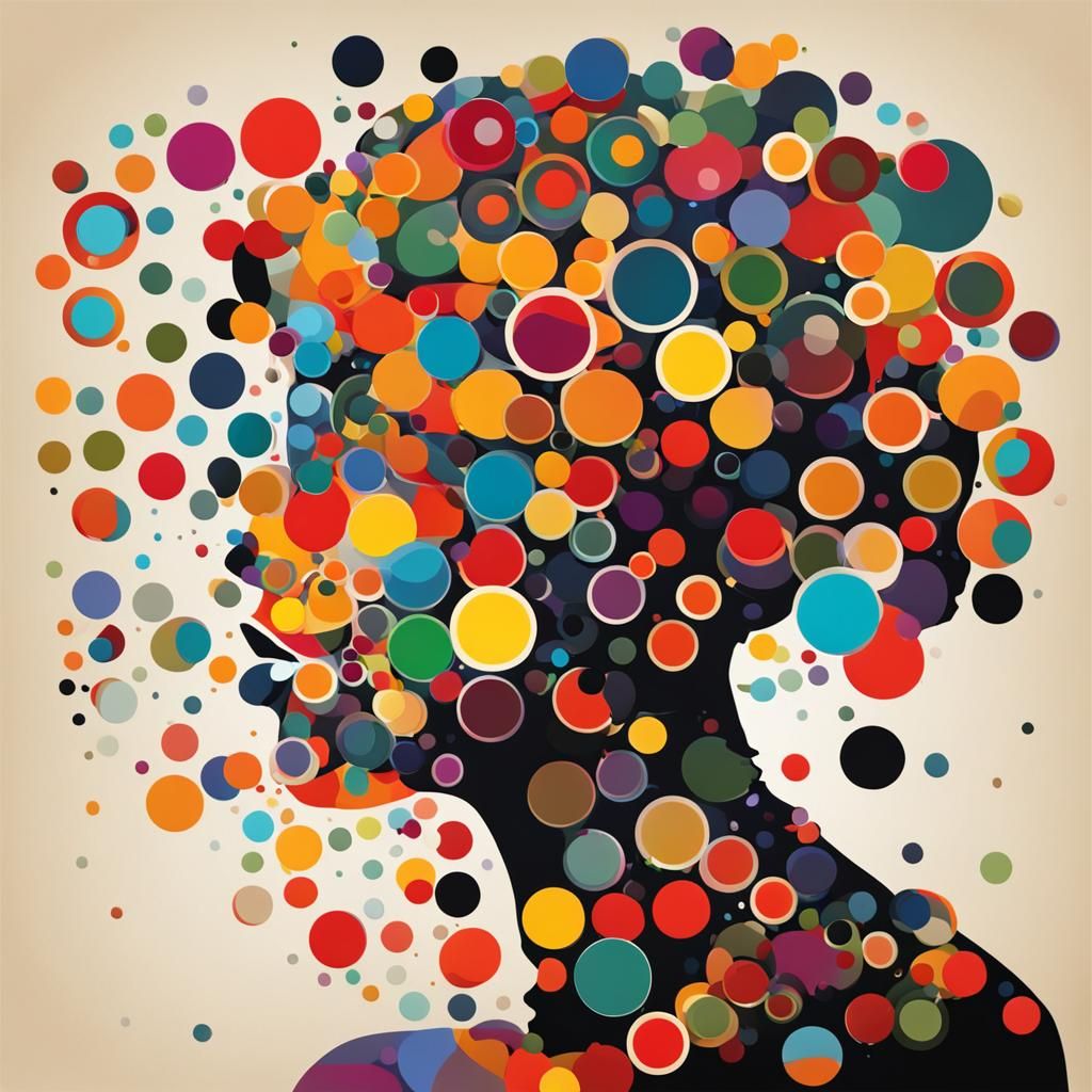 An abstract woman consisting of colorful circles