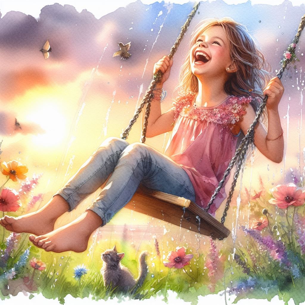 Little girl on a swing