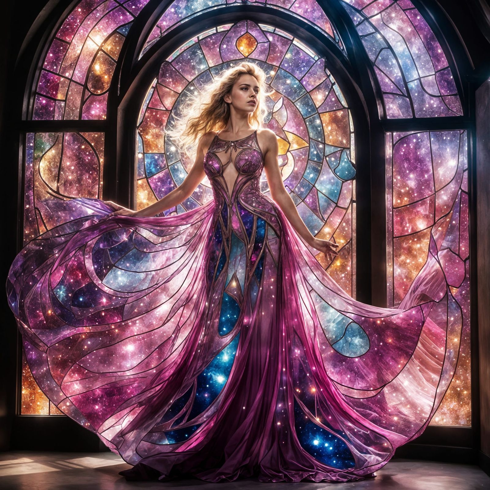 Translucent stained glass dress Hypermaximalist magical scene, awe -inspiring translucent glass dress ...  by @JJackyR