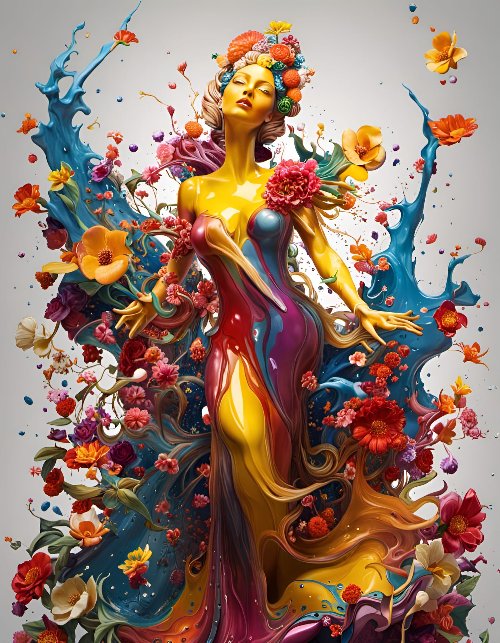 Photo Fairy woman, queen of flowers, kindest creature, Jackson Pollock, Abstract expressionist, Splashing ...  by @Karen M