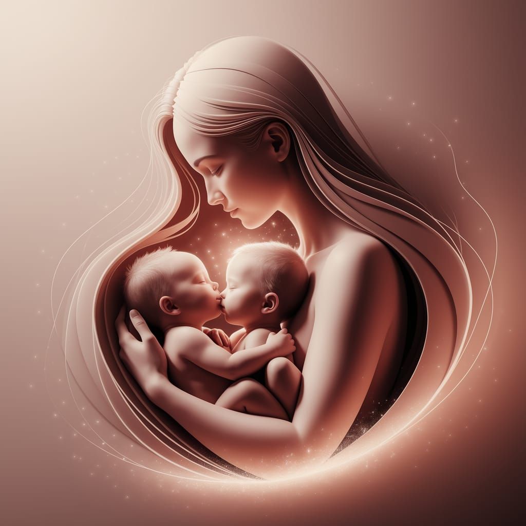 In this image you see a stylized and tender illustration symbolizing motherhood. The main element of ...  by @Schoor