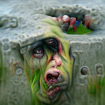 Crying Zombie Near Grave Render 3d detailed painting