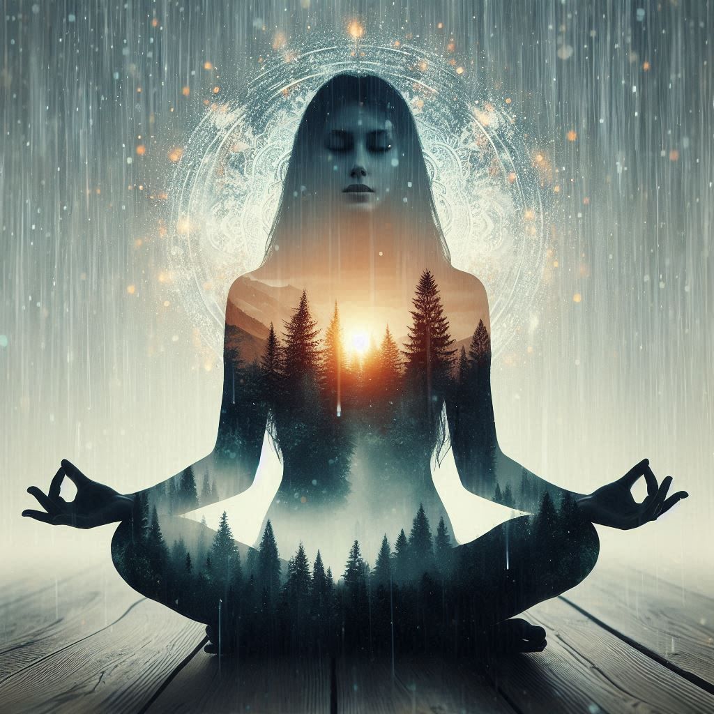 double exposure beautiful fantasy DALL-E 3 portrait landscape..