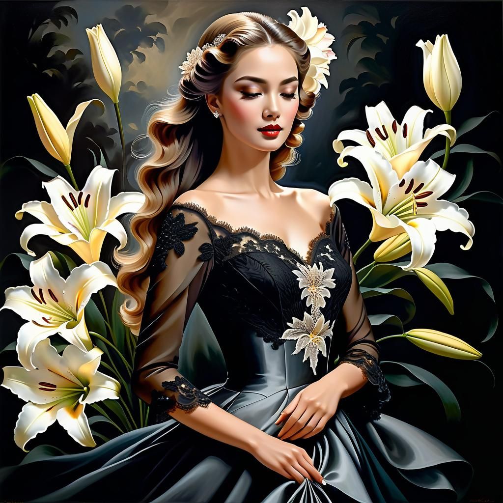 Lily Flower Goddess Oil Painting - AI Generated Artwork - NightCafe Creator